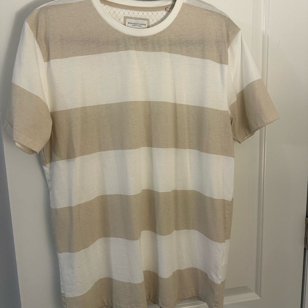 Denim & Flower Beige and White Striped Tee